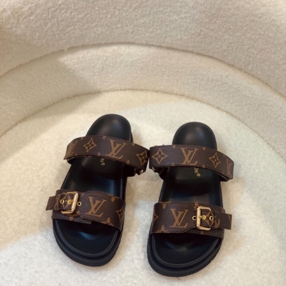 Brown Monogram Double Strap Sandals - image 3